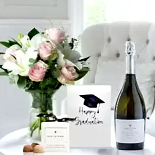 Simply Pink Rose & Lily, Prosecco, 6 Mixed Truffles & Graduation Card