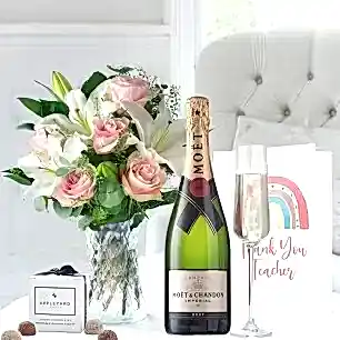 Simply Pink Rose & Lily, Moët & Chandon, 6 Mixed Truffles & Thank You Teacher Card