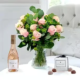 Sorbet Roses, Whispering Angel Half Bottle & 6 Mixed Truffles