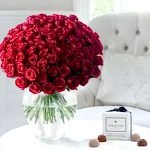 100 Luxury Red Roses & 6 Mixed Truffles