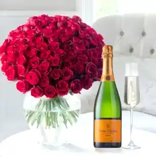100 Luxury Red Roses & Veuve Clicquot