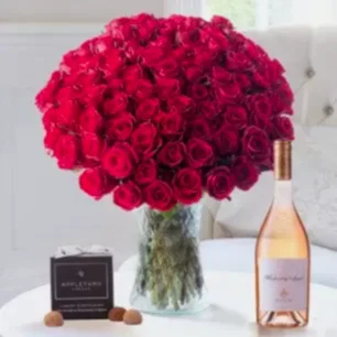 100 Luxury Red Roses, Whispering Angel & 12 Mixed Truffles