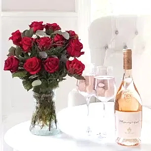 12 Large Headed Red Roses & Whispering Angel