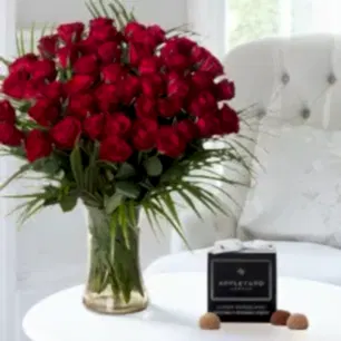 50 Luxury Red Roses & 12 Mixed Truffles