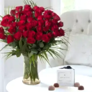 50 Luxury Red Roses & 6 Mixed Truffles