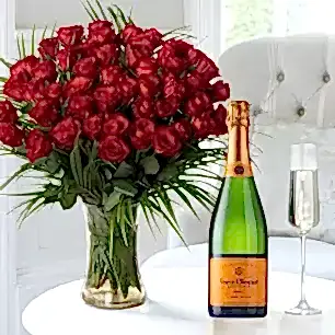 50 Luxury Red Roses & Veuve Clicquot