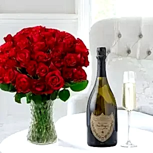 50 Red Roses & Dom Perignon