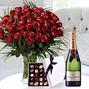 50 Luxury Red Roses, Moët & Chandon & 25 Chocolates