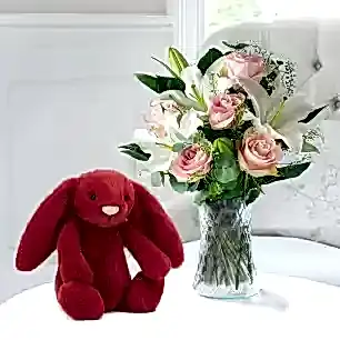 Simply Pink Rose & Lily & Jellycat Bashful Bunny Scarlett (31cm)
