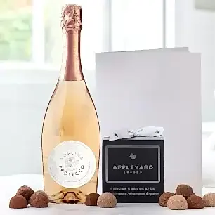 Rosé Prosecco (75cl), 12 Handmade Chocolate Truffles & Occasion Card