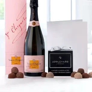Veuve Clicquot Rosé Champagne (75cl), 12 Handmade Chocolate Truffles & Occasion Card