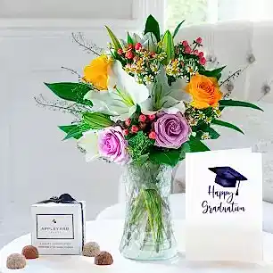 Glaze, Vase, 6 Mixed Trufles & Graduation Card