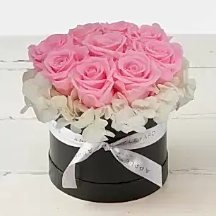 Pink Rose & White Hydrangea Hatbox (Lasts Up To A Year)