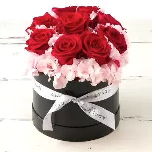 Red Rose & Pink Hydrangea Hatbox (Lasts Up To A Year)