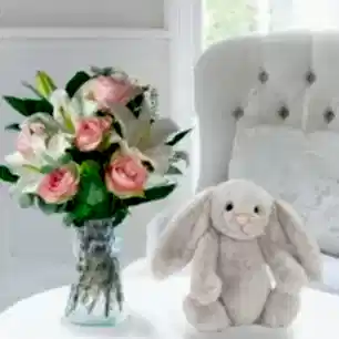 Simply Pink Rose & Lily & Jellycat® Silver Bunny