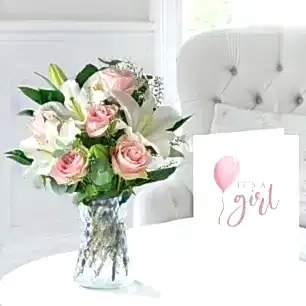Simply Pink Rose & Lily & New Baby Girl Card