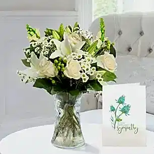 Simply White Rose & Lily, Vase & Sympathy Card