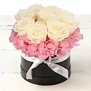 White Rose & Pink Hydrangea Hatbox (Lasts Up To A Year)